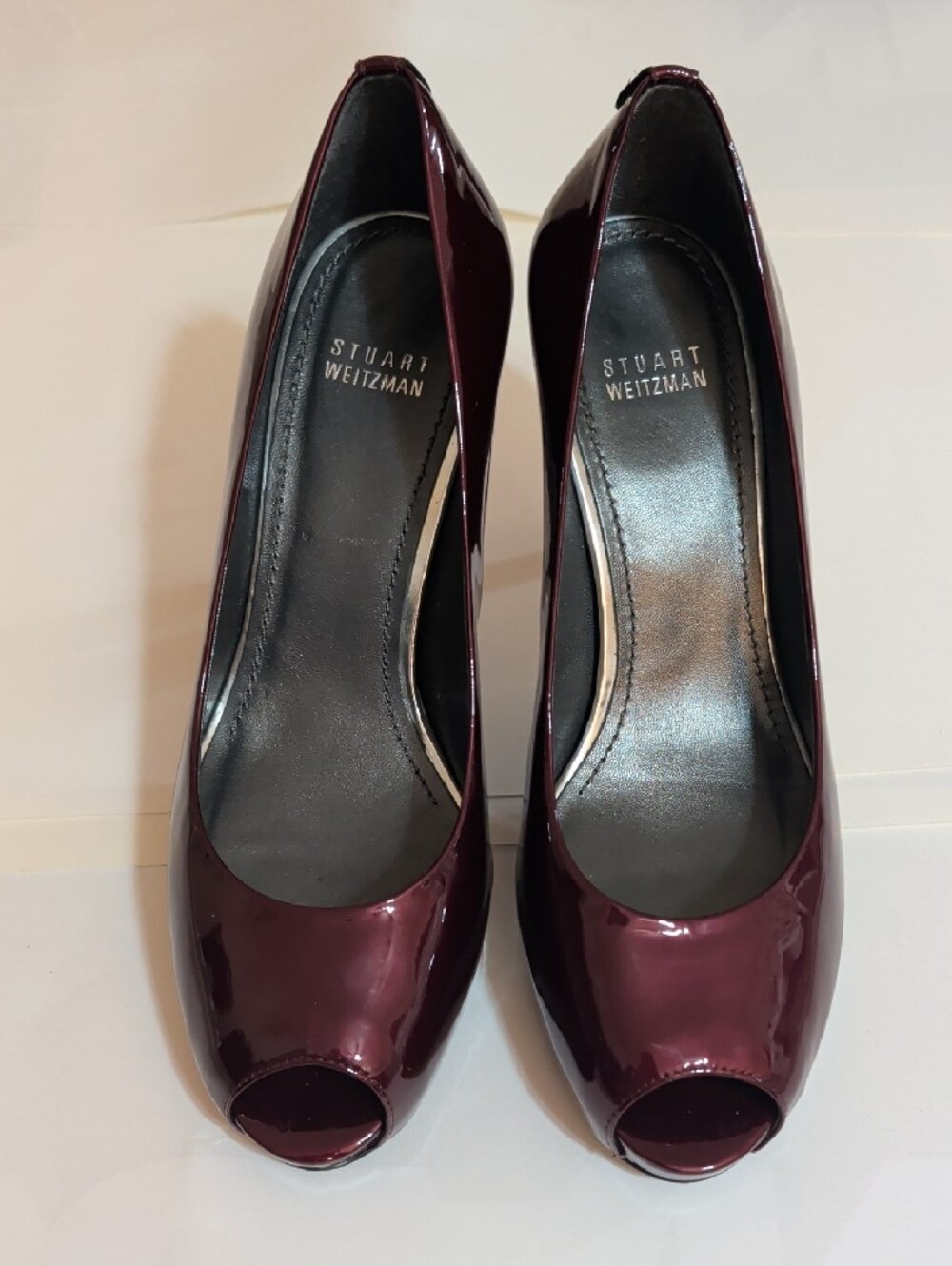 Stuart Weitzman Burgundy Patent Peep-Toe Pumps Heels Women's 8.5